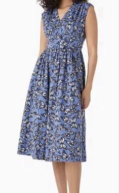 Kate Spade Butterfly Cotton Poplin Midi Dress Women's 4 Blue All Over Print